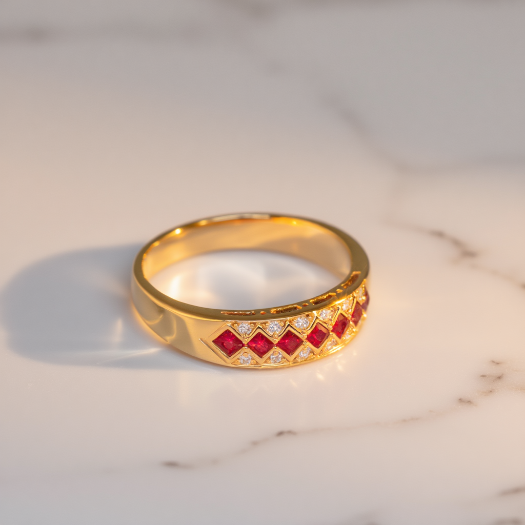 Anel em Ouro 19kl com Espinela e Diamantes (T22)