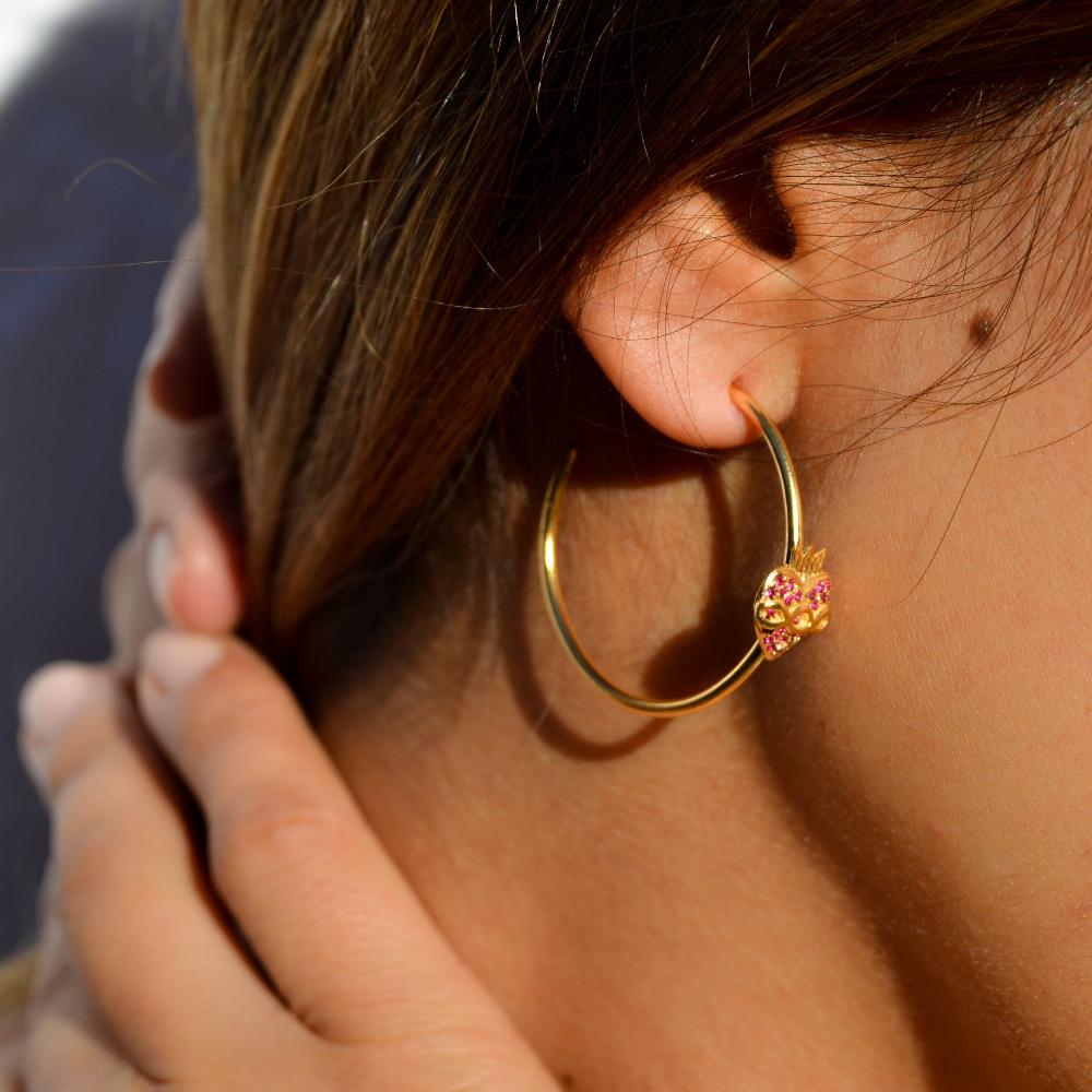 Argolas Prata 925 com Coração Vaticano e Zircónias Rubi - Loja do Ouro