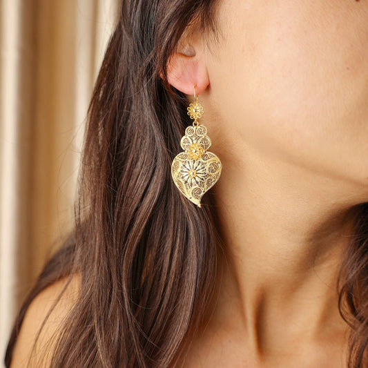 Brincos Coração de Viana em Ouro 19kl (5.5cm) - Loja do Ouro