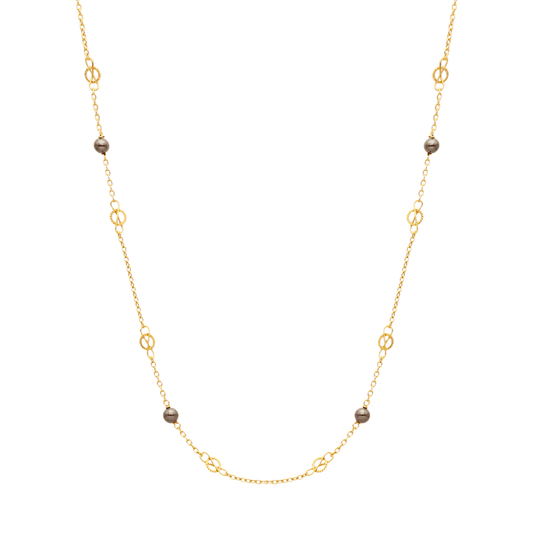 Fio com Elos Infinitos em Ouro 19kl e Pedras Cinza Metalizadas (45cm) - Loja do Ouro