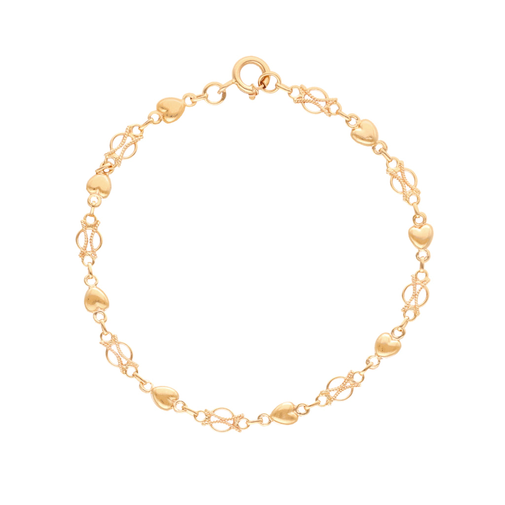 Pulseira em Ouro 19kl com Elos e Corações (19.5cm)