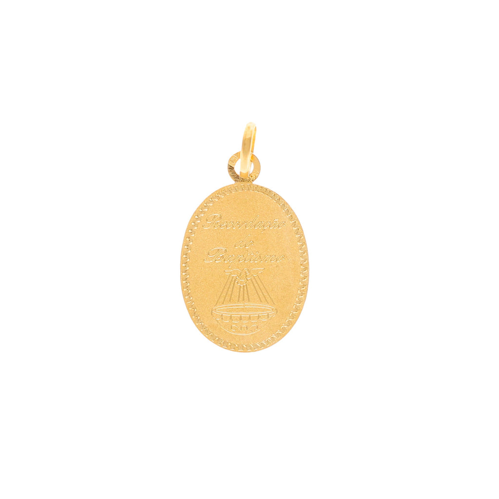 Medalha "Recordação de Baptismo" Oval em Ouro 19kl