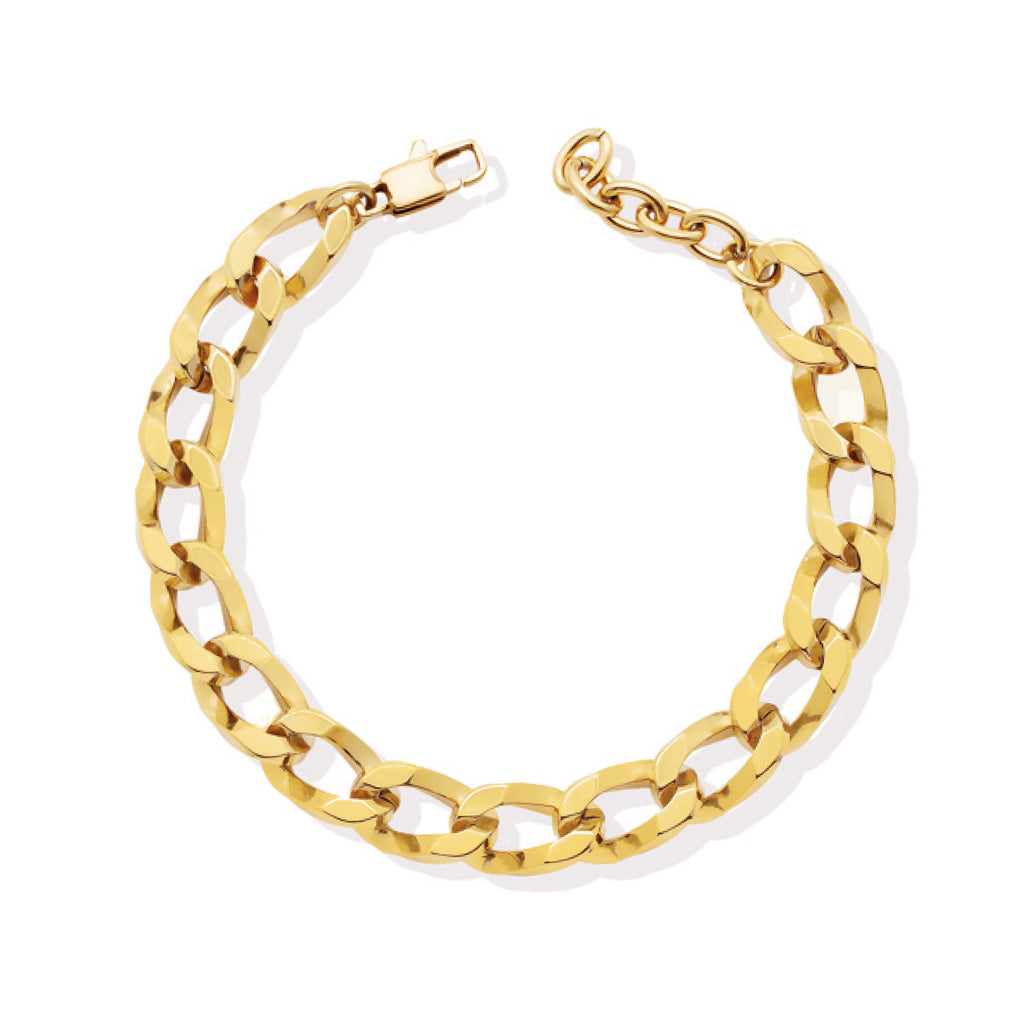 Pulseira Malha Barbela Aberta em Aço Dourado (18cm)