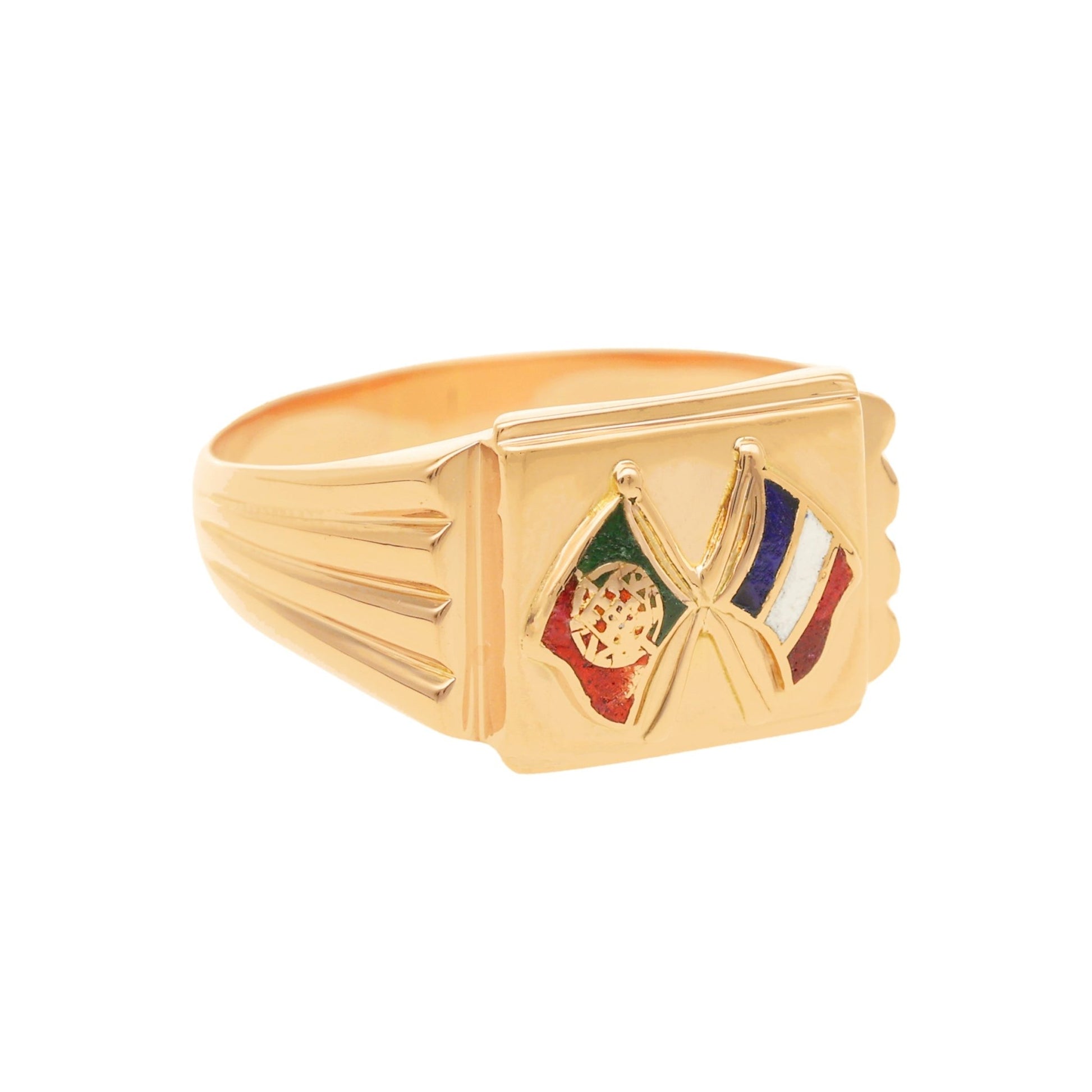 Anel em Ouro 19kl com Bandeiras de Portugal e França (T29) - Loja do Ouro