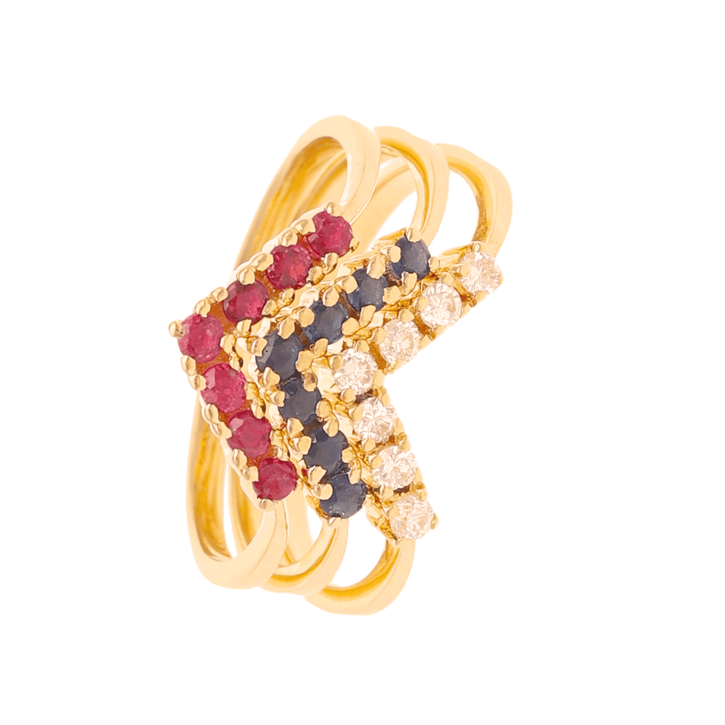 Anel em Ouro 19kl com Tiara de Safiras (T15) - Loja do Ouro