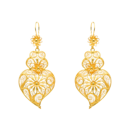 Brincos Coração de Viana em Ouro 19kl (5.5cm) - Loja do Ouro