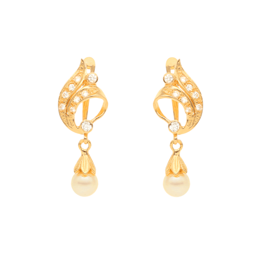 Brincos Folha com Pérola e Zircónias em Ouro 19kl - Loja do Ouro