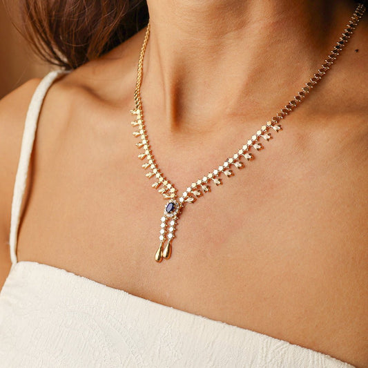 Gargantilha em Ouro 19kl com Safiras e Zircónias (40cm) - Loja do Ouro