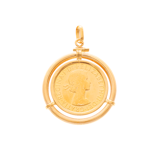 Libra Rainha Isabel II (1958) em Ouro 22kl com Aro Raiado em Ouro 19kl - Loja do Ouro