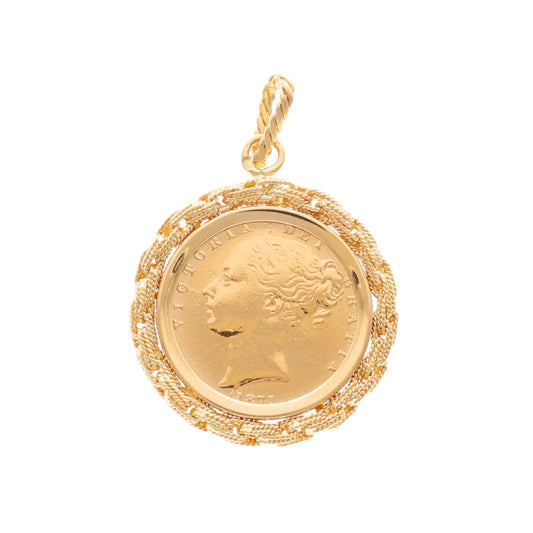 Libra Rainha Victoria (1871) 22kl com Aro tipo Corrente em Ouro 19kl - Loja do Ouro